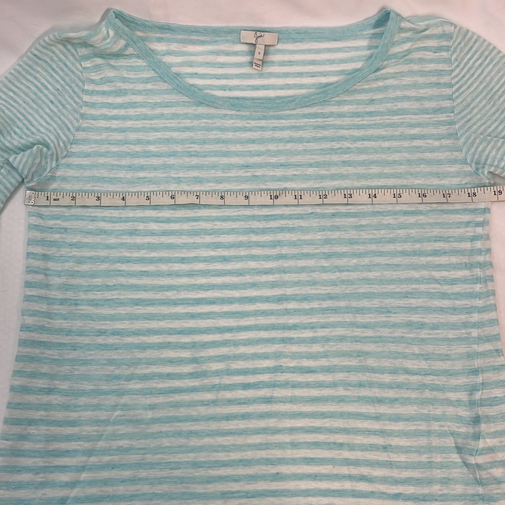 Joie Striped Linen 3/4 Sleeve Top, Small, Aqua White Kilinda Yarn-Dyed Slub Tee - Picture 7 of 9